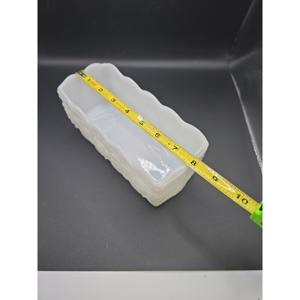 White Milk Glass Grape Pattern Rectangular Planter - Picture 6 of 8